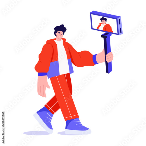A flat style illustration showing vlogger