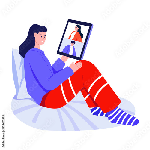 A flat style illustration depicting video calling