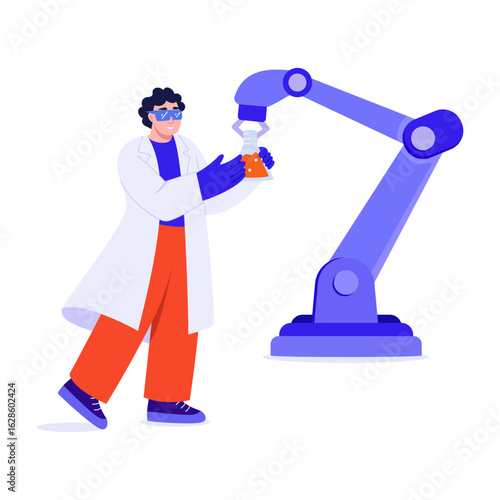 A flat style illustration depicting lab robot