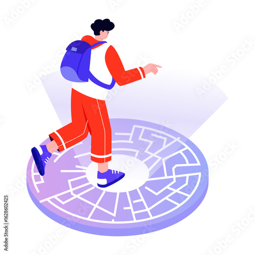 A flat style illustration depicting exploring time