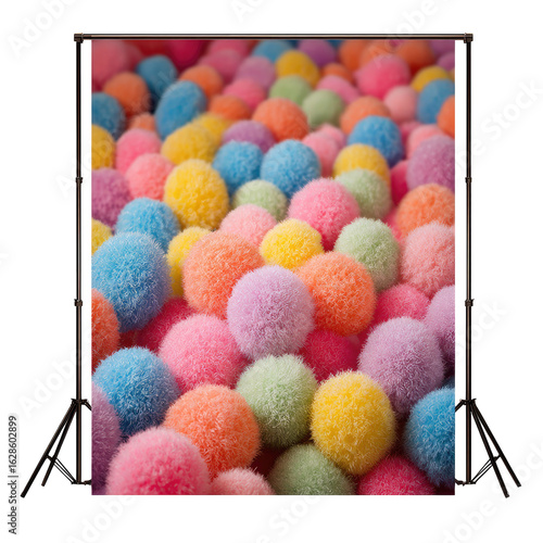 Close-up of colorful pom-poms