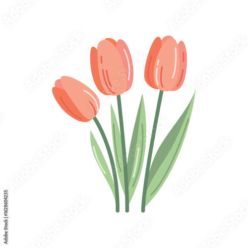 Cute hand-drawn tulip flowers in a flat style. Bright blooms bring spring charm and freshness. Perfect for floral design, decor, and seasonal projects.