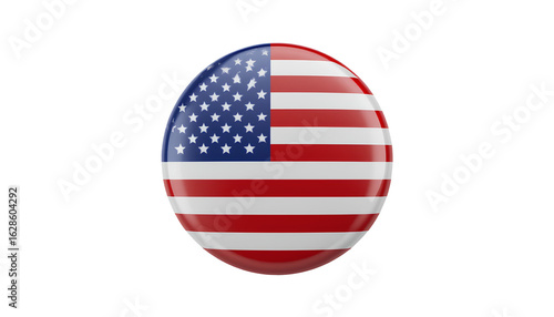 3D Rendered Glossy Round Button with American Flag Design – Isolated PNG