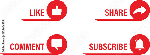Like share comment subscribe icon and button set design template
