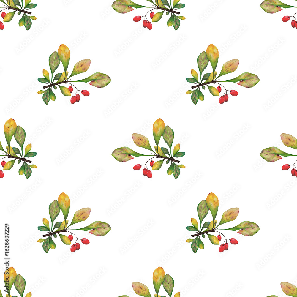 custom made wallpaper toronto digitalSeamless pattern of watercolor autumn branches with colorful leaves and red berries on a transparent background. Perfect for seasonal textile prints, wrapping paper, digital scrapbooking, invitations