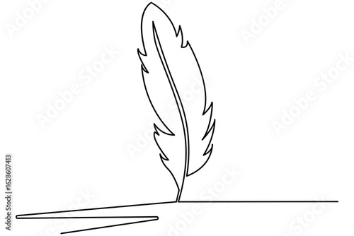 Bird feather icon continuous one line drawing minimalist style nature abstract outline vector illustration