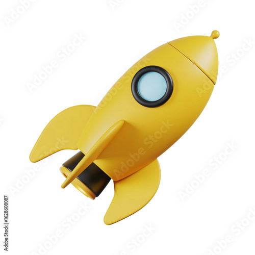 Launch your dreams skyward with this dynamic, vibrant yellow rocket illustration, symbolizing progress, innovation, and ambitious journeys.