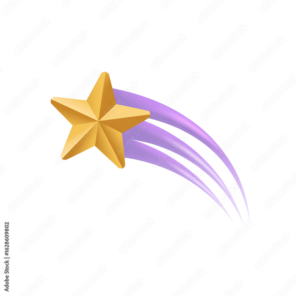 Obraz premium Golden star streaks across sky leaving trail of purple light, symbolizing achievement, inspiration, and celestial wonder for impactful designs
