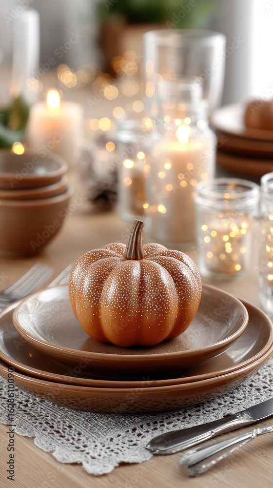 Copper mug adorned with lime and herbs rests on a table surrounded by colorful pumpkins during a cozy fall festival Copper mug adorned with lime and herbs rests on a table surrounded by colorful pumpkins during a cozy fall festival