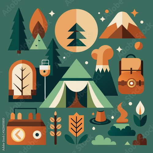 Eco‑Tourism Camping Icon Collection – Forest Adventure & Sustainable Travel

