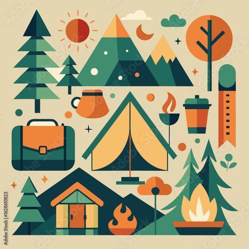 Eco‑Tourism Camping Icon Collection – Forest Adventure & Sustainable Travel
