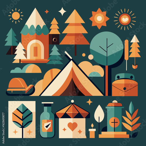 Eco‑Tourism Camping Icon Collection – Forest Adventure & Sustainable Travel

