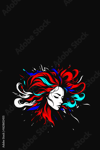 Wallpaper Mural Girl, Woman, Freedom, hair, Face, Consciousness, Mind, Thoughts, Awareness, Knowledge, Head, Chaos, Vector, Artwork Torontodigital.ca