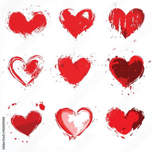 Hand-drawn painted red heart collection