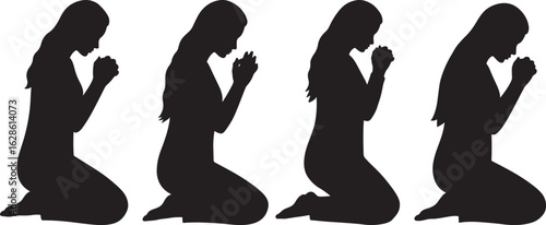 Four women kneeling in prayer silhouette
