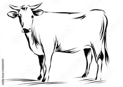 Elegant White Cow Illustration in Black and White Artistic Design for Print and Digital Media Resources