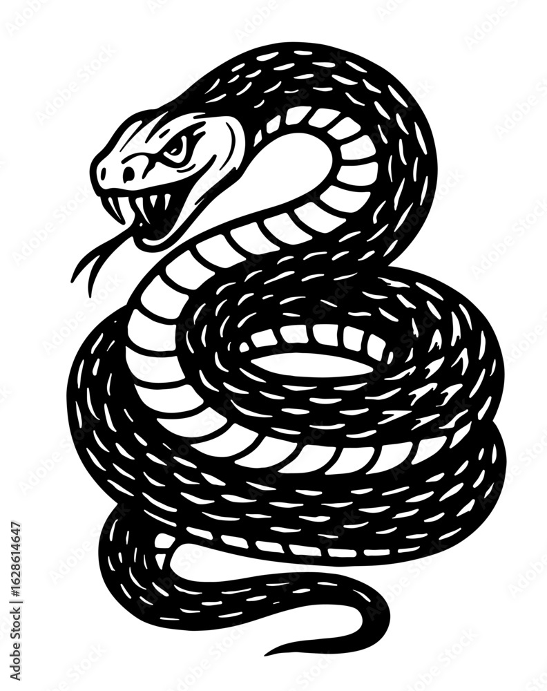 Fototapeta premium Black and white snake illustration in vector style AI
