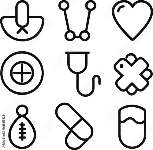 Collection of medical icons and symbols isolated on white background