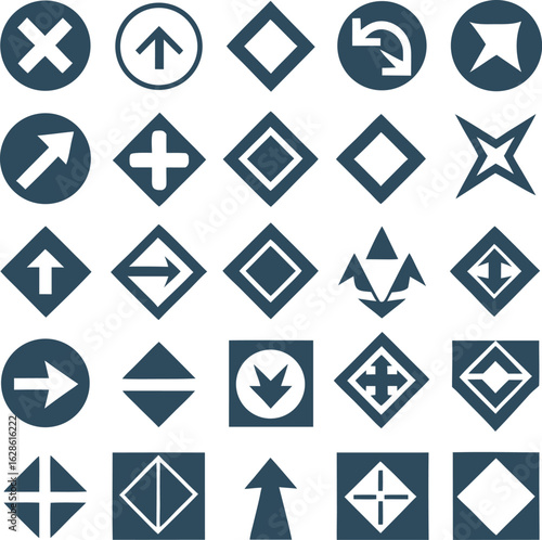 Collection of directional and navigational symbols isolated on white background
