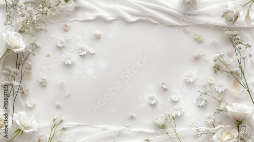 Elegant White Floral Arrangement on Silk Background for Wedding Invitation