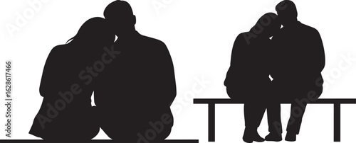 Couple Sitting Together Silhouette