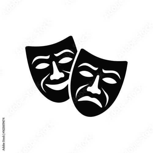 Vector illustration of Comedy and Tragedy Masks: Theater Icon, Performance Art Symbol, Dramatic Expression Vector Graphic