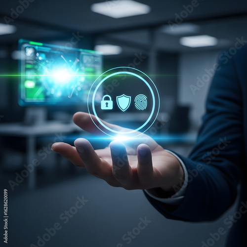 Cybersecurity professional offering data protection solutions with modern biometric technology