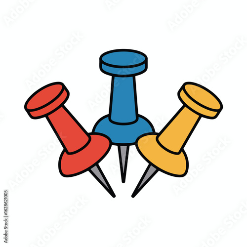 Vector illustration of Vibrant Push Pins: Colorful Office Supplies Icon Graphics for Presentations & Designs
