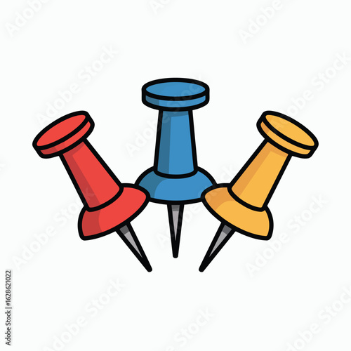 Vector illustration of Colorful Pushpins: Red, Blue, Yellow Thumbtacks