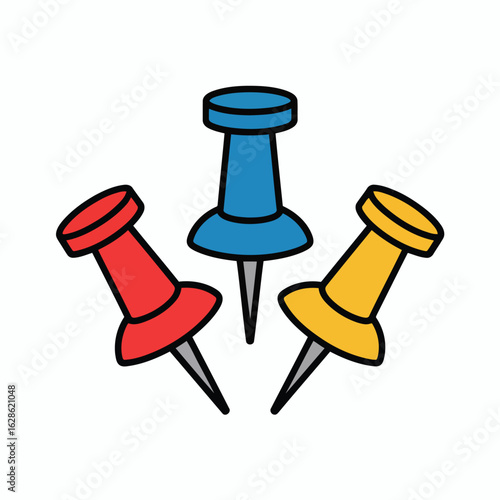 Vector illustration of Colorful Pushpins: A Trio of Office Essentials