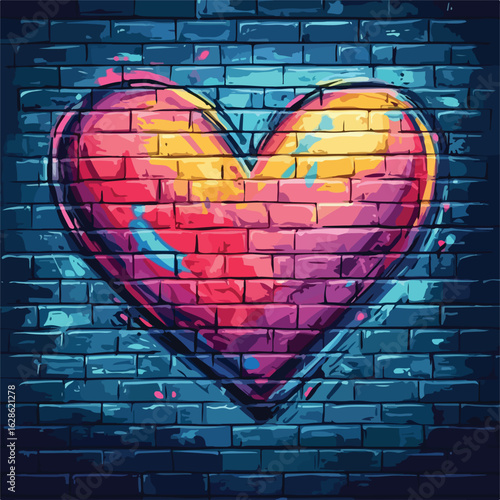 Vibrant Heart Graffiti Brick Wall Art