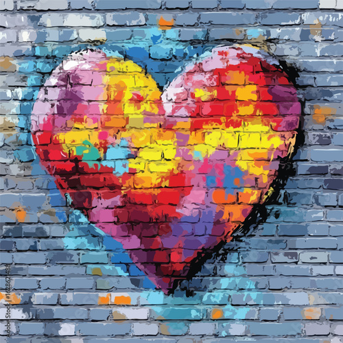 Vibrant Heart Graffiti Brick Wall Art