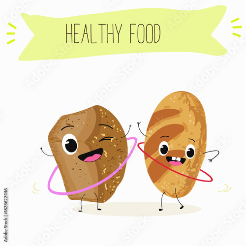 Baked food funny characters, hand drawn vector illustration.