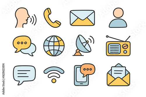 Communication icons representing various modes of connection in a digital world