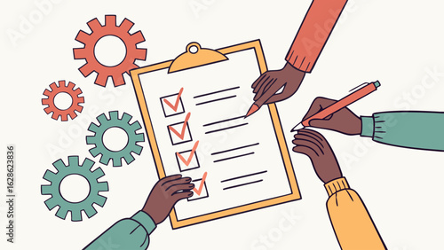 Back to school vector illustration with school board and educational elements like pen paper and people