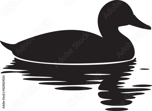 Elegant Black Silhouette of a Duck on Water with Reflected Ripples Serene Wildlife Image