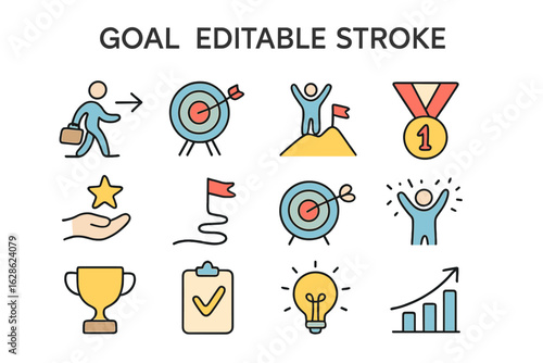 Inspirational symbols representing goal achievement and success in various activities and aspirations