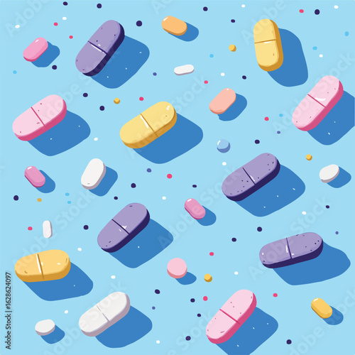Vibrant Antibiotic Medicine Tablets on Surface