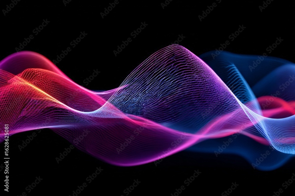 Fototapeta premium Colorful abstract waves of light creating a dynamic visual effect against a black background at nighttime