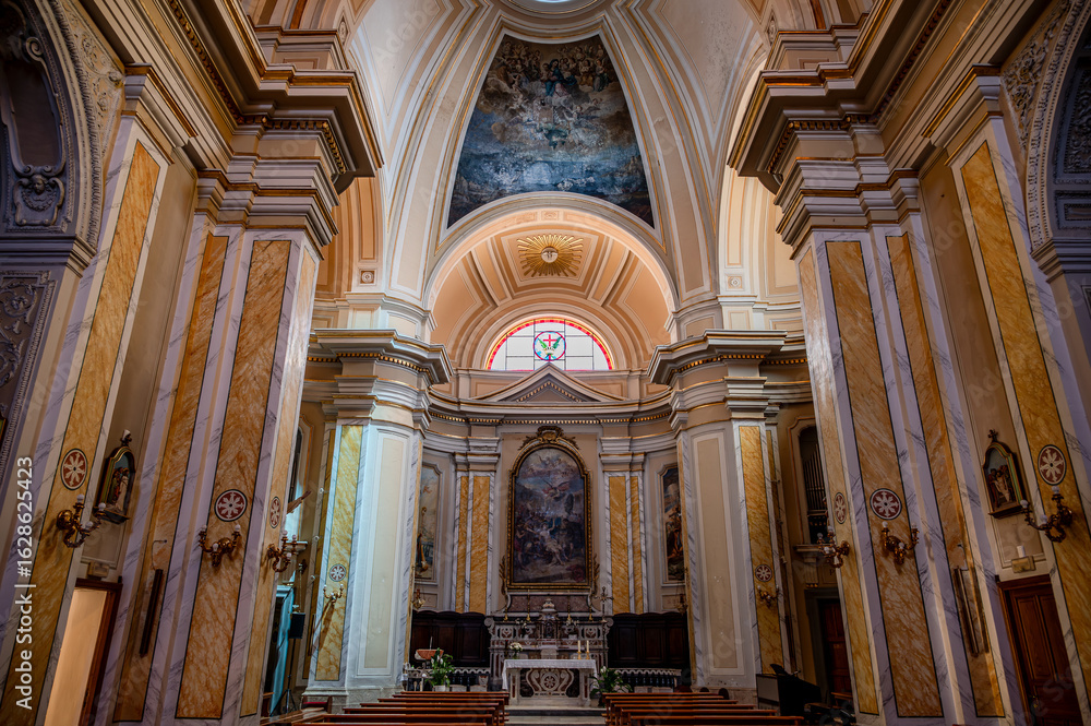Fototapeta premium The Church of San Lorenzo Martire is the city's main church, located in the historic center on Piazza San Lorenzo. It is Isola del Liri's most important monument. Photo taken on July 27, 2025.