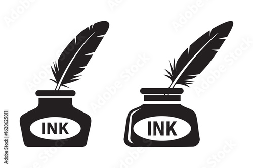 feather pen and inkwell silhouette vector