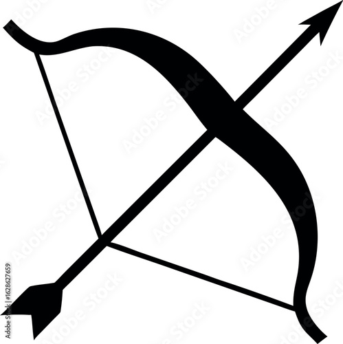 Long bow and arrow archery line art icon