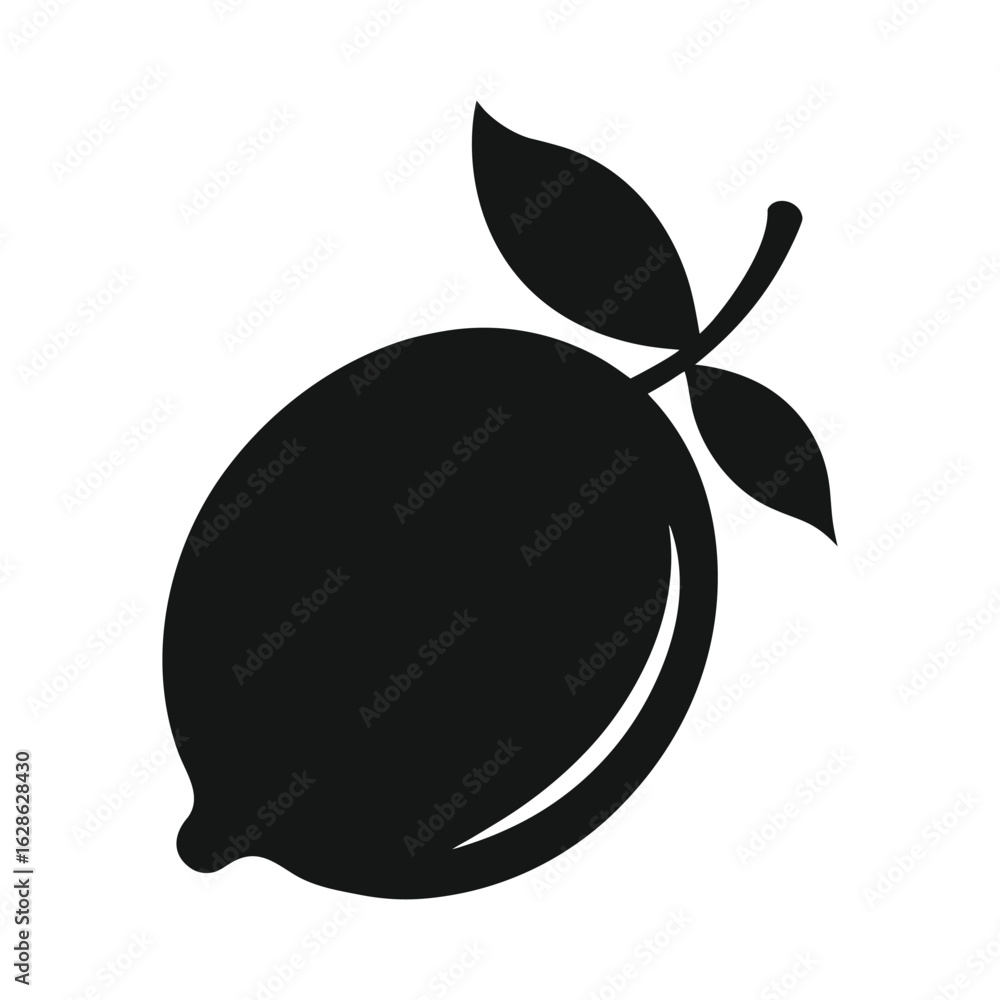 Black silhouette of a lemon with leaves isolated on white background Black silhouette of a lemon with leaves isolated on white background