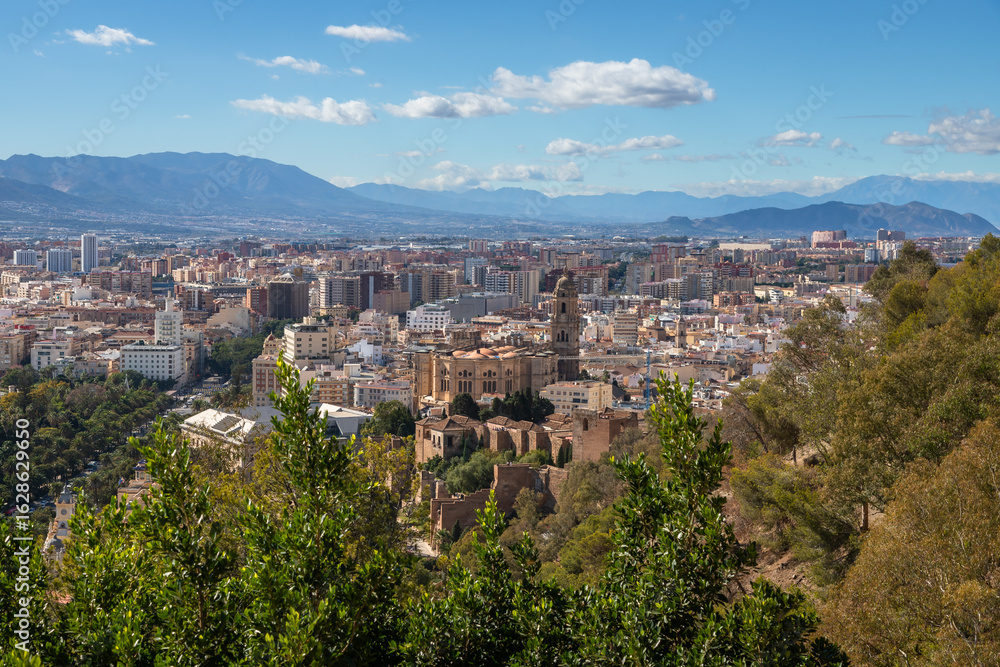 Naklejka premium Exposure done from the Gibralfaro Mirador, of the city of Malaga, Spain