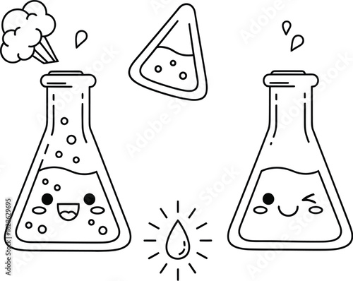 Cute science lab beakers and flasks vector illustration art
