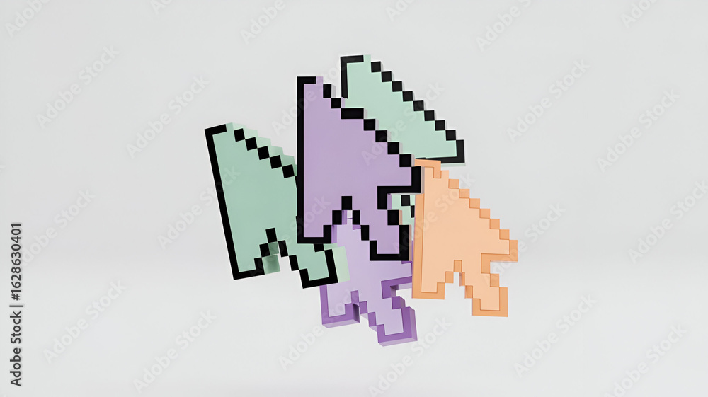 Fototapeta premium Pastel pixel cursors clustered together mint lavender