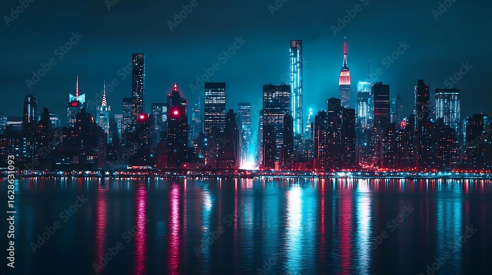 Fototapeta premium Lights explode across metropolitan skyline in vibrant motion high resolution picture