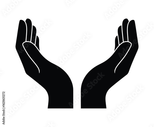 Vector art of two open black hands cupped, isolated on white background