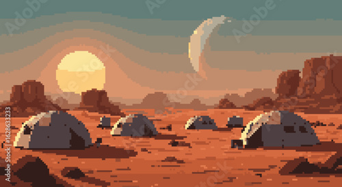 Futuristic Mars Colony at Sunset