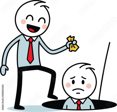 Business cartoon showing unfair advantage and income inequality